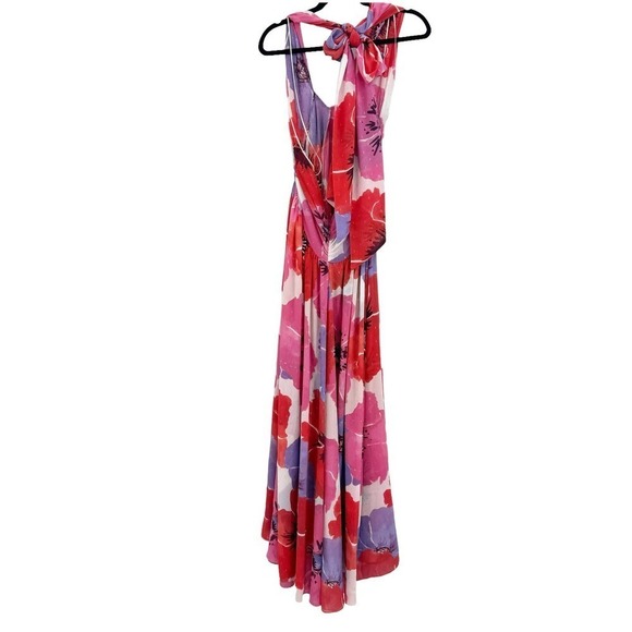 MISA Los Angeles Alexandra Floral & Metallic Halterneck Dress Pink Size L NWOT - Picture 5 of 12